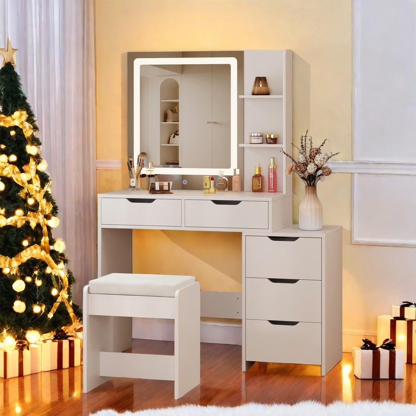 Makeup Vanity with Mirror and Lights Large Vanity Table Set White
