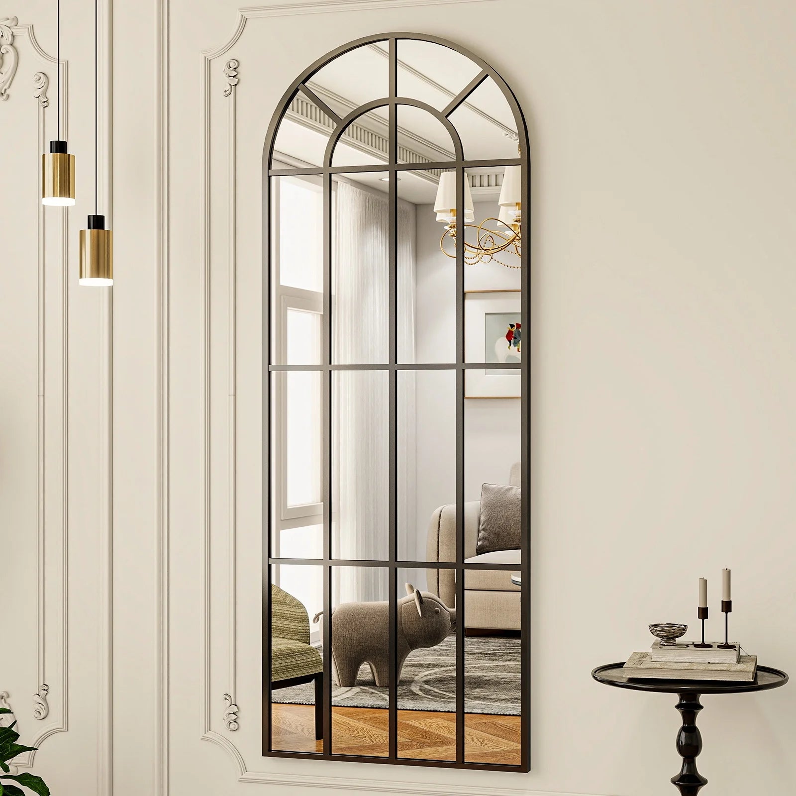 69"X 25" Arched Full-Length Windowpane Mirror Wall-Decor Mirror,Black