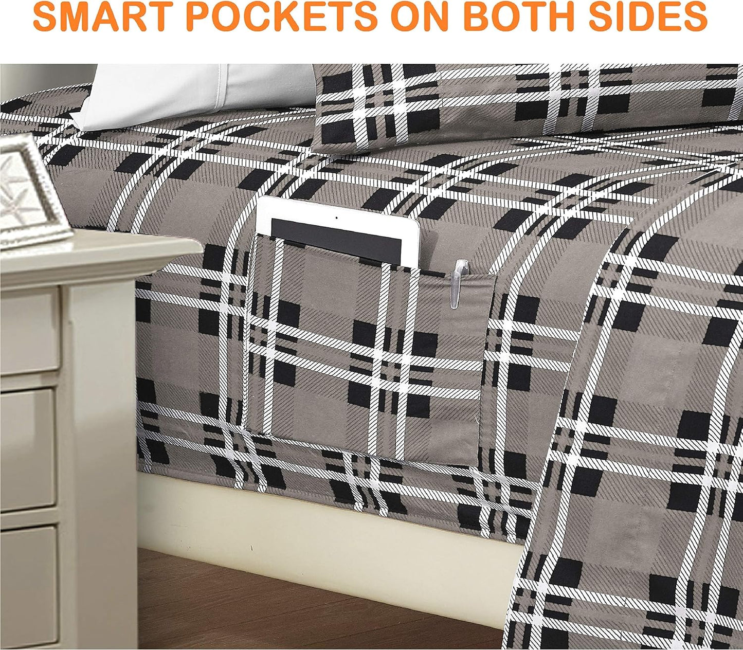 Luxury Soft Bed Sheets Plaid Pattern - 1500 Premium Hotel Quality Microfiber Softness Wrinkle and Fade Resistant (4-Piece) Bedding Set, Twin/Twin XL, Grey