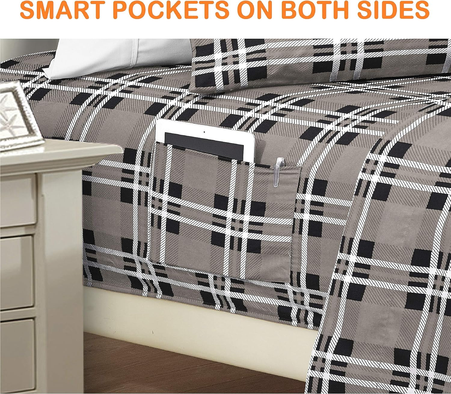 Luxury Soft Bed Sheets Plaid Pattern - 1500 Premium Hotel Quality Microfiber Softness Wrinkle and Fade Resistant (4-Piece) Bedding Set, Twin/Twin XL, Grey