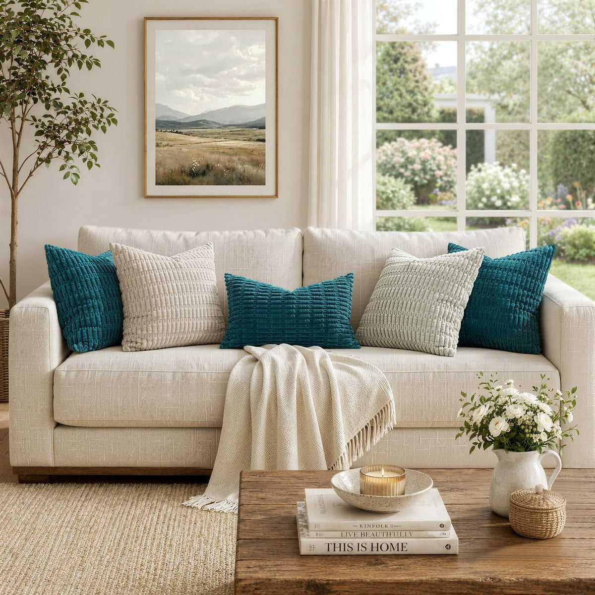 Corduroy Decorative Throw Pillow Covers 18X18 Teal Pack of 2