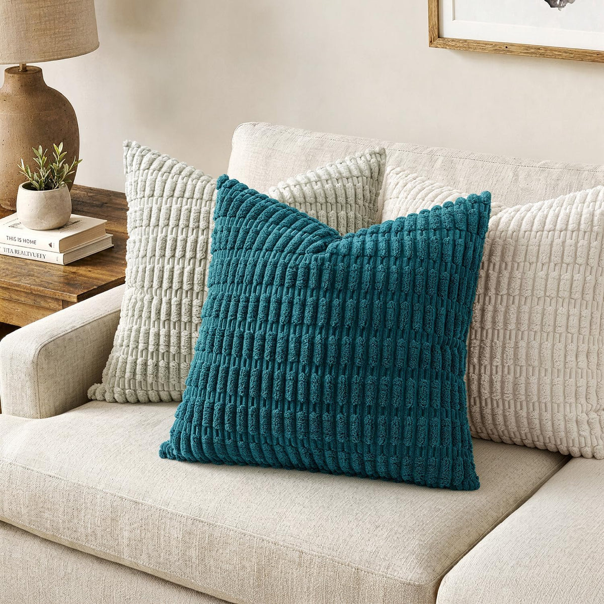 Corduroy Decorative Throw Pillow Covers 18X18 Teal Pack of 2
