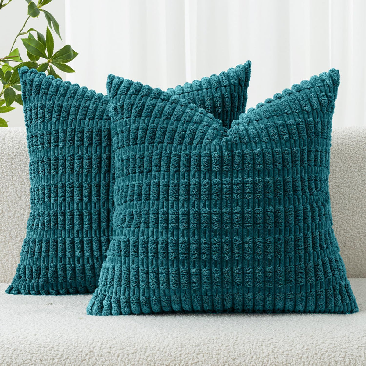 Corduroy Decorative Throw Pillow Covers 18X18 Teal Pack of 2