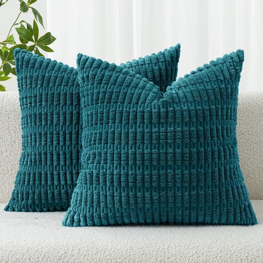 Corduroy Decorative Throw Pillow Covers 18X18 Teal Pack of 2