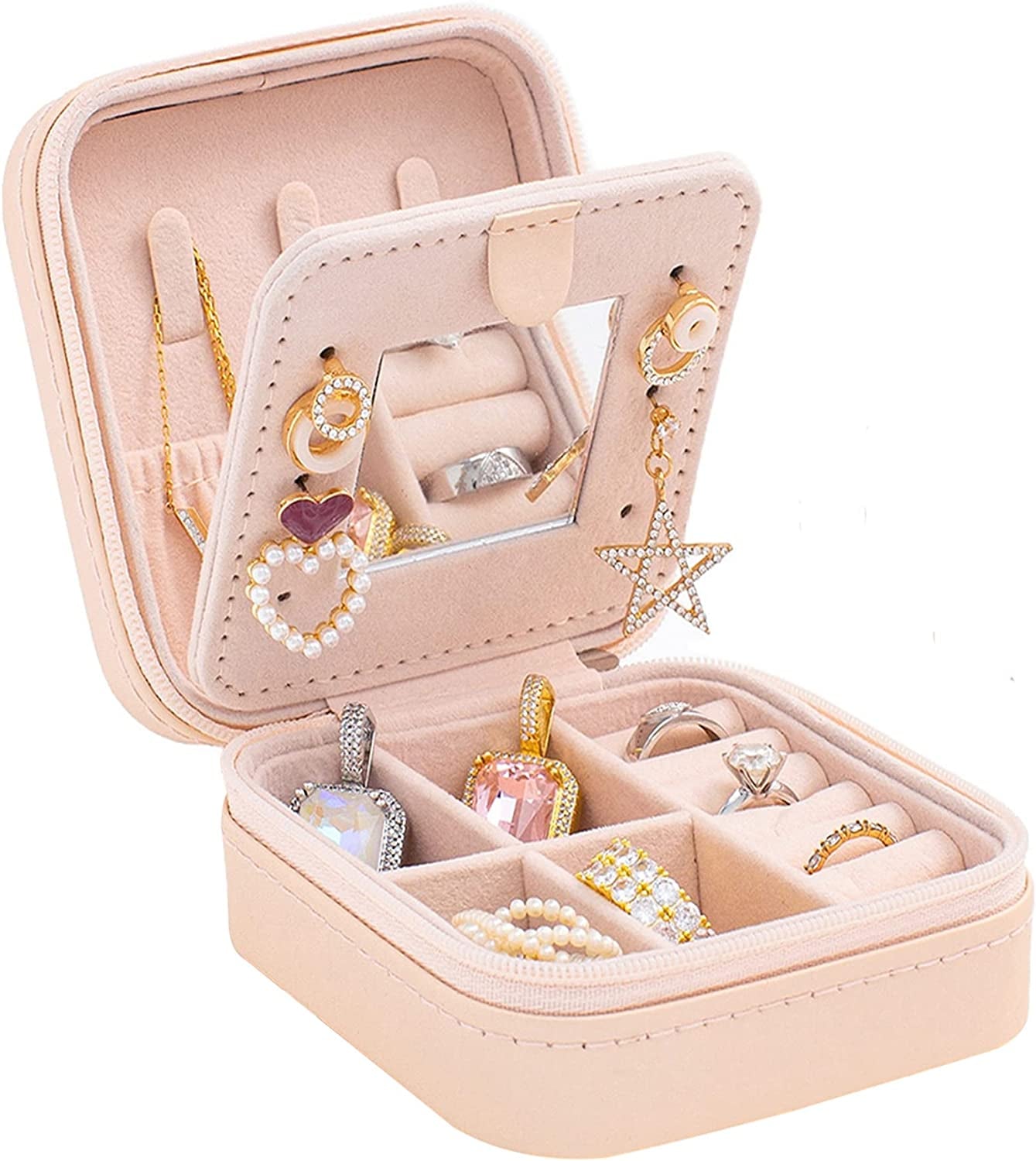 Travel Jewelry Case Travel Jewelry Box Travel Jewelry Organizer Small Box Gift for Girls Women with Mirror(Pink)