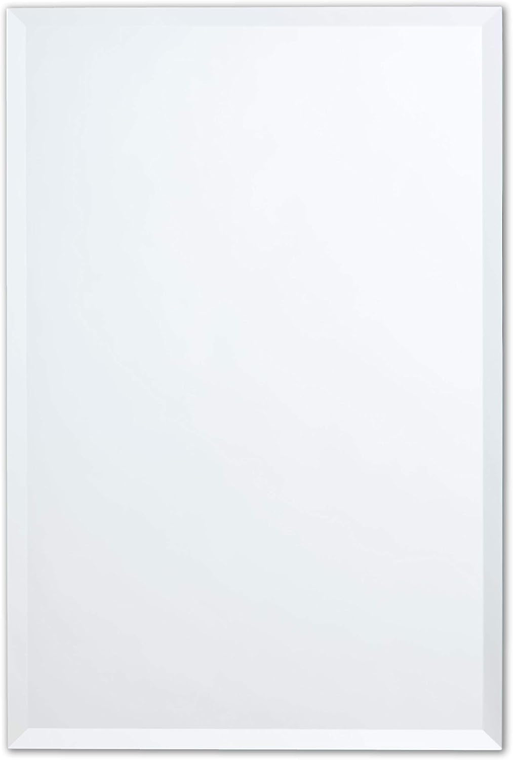 Frameless Rectangle Mirror | 24" X 36" Bathroom Wall Mirror W/Beveled Edge | Ultra-Flush Hanging System (Horizontal or Vertical)