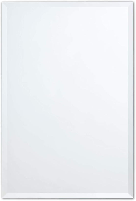 Frameless Rectangle Mirror | 24" X 36" Bathroom Wall Mirror W/Beveled Edge | Ultra-Flush Hanging System (Horizontal or Vertical)