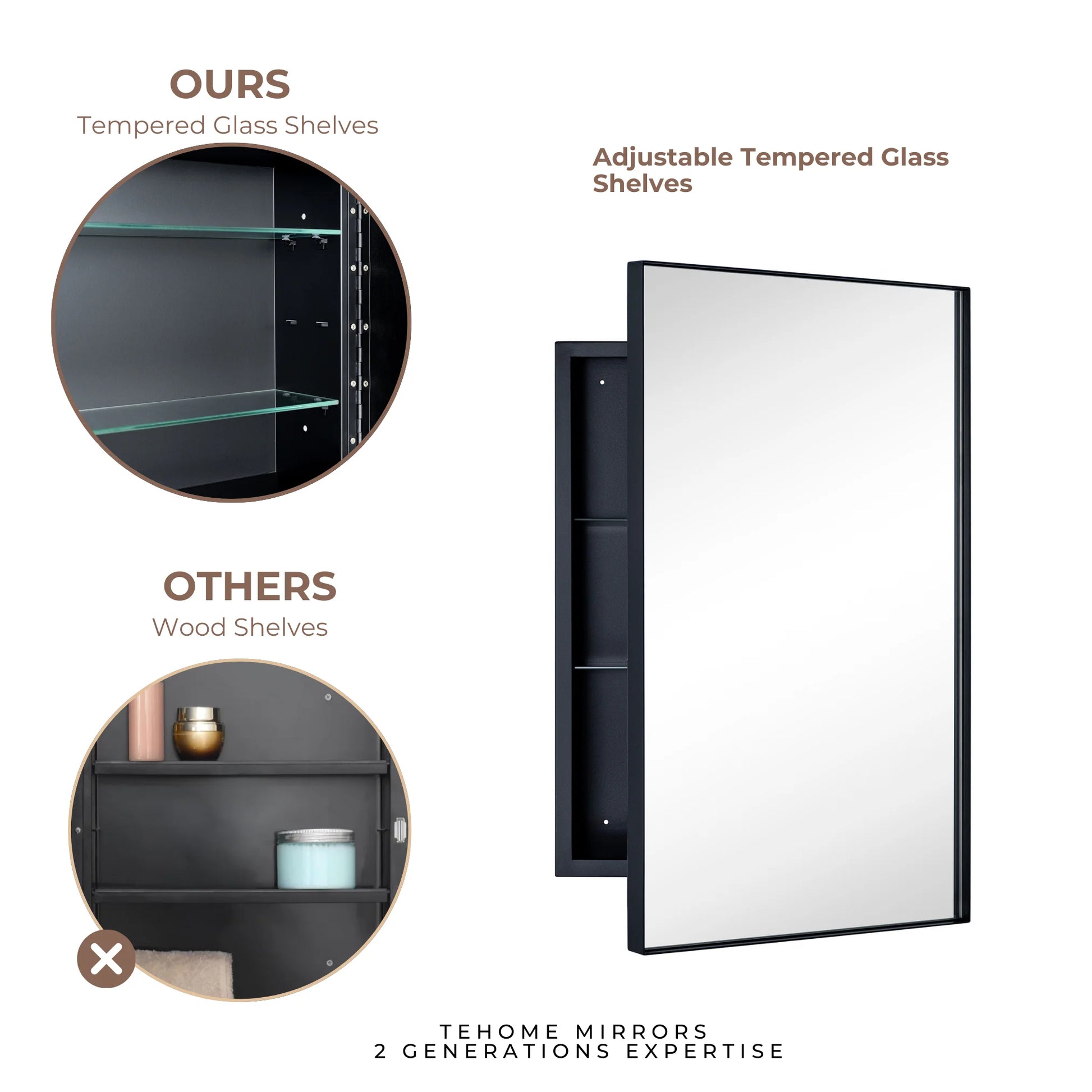 Black Medicine Cabinet, 16X26 Inches, Recessed, Framed Mirror