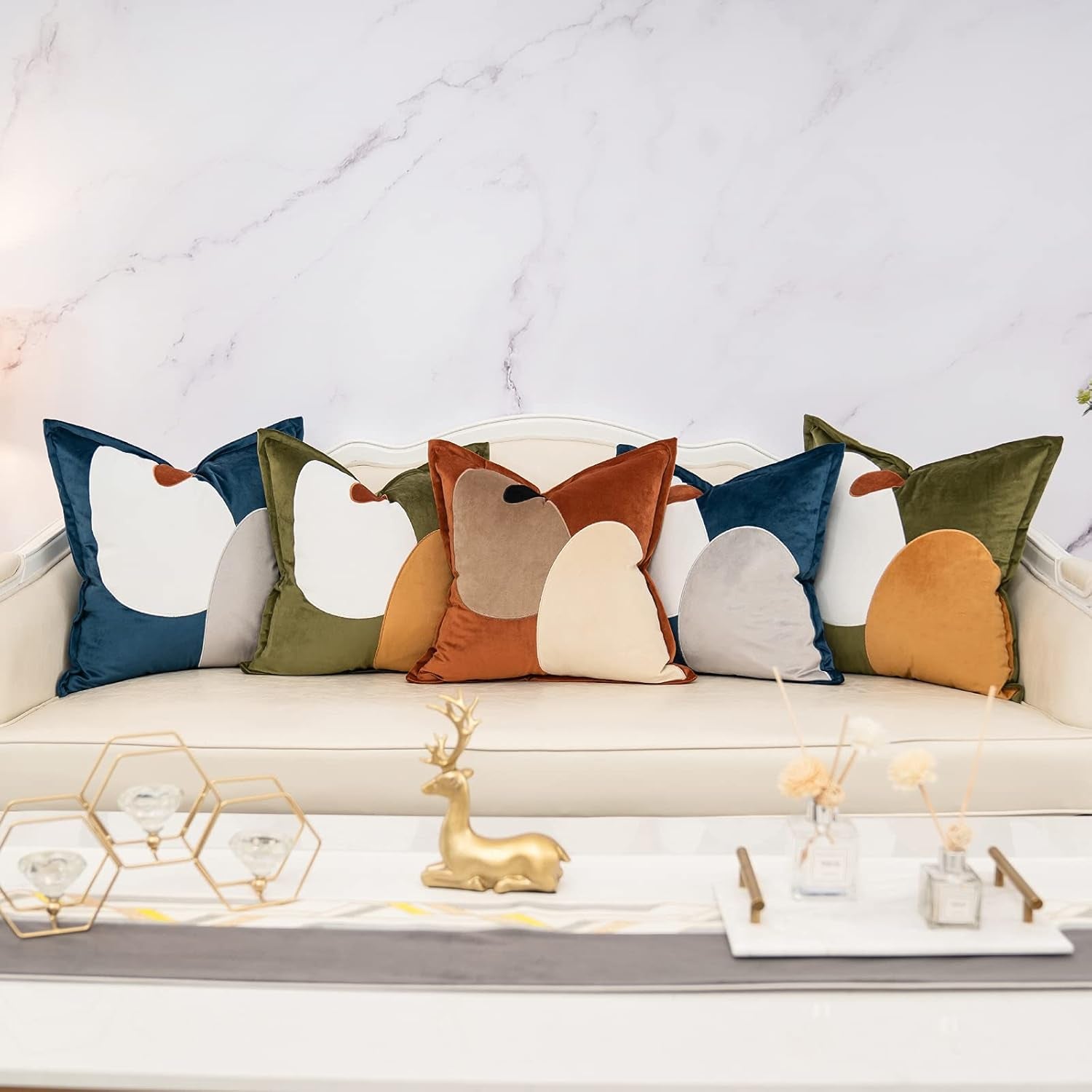 Green Decorative Velvet Throw Pillow Cover with Cloth Texture Patchwork Cushion Case Modern 18X18 Inch Pillowcase for Sofa Couch Bedroom Living Room Home Decor