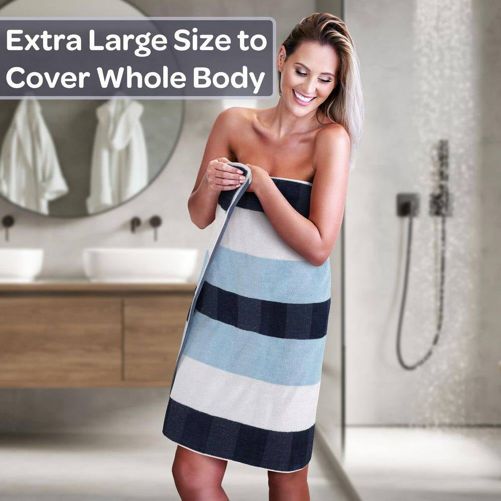 6-Piece Navy Striped 100% Cotton Bath Towel Set