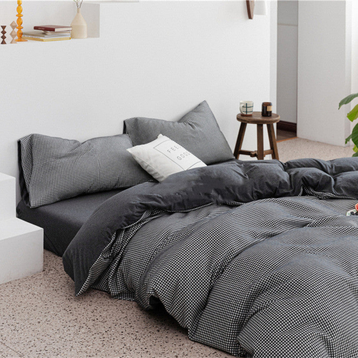 Tianzhu Cotton Nude Sleeping Four-Piece Set 100 Cotton Simple Knitted Quilt Cover Bedding