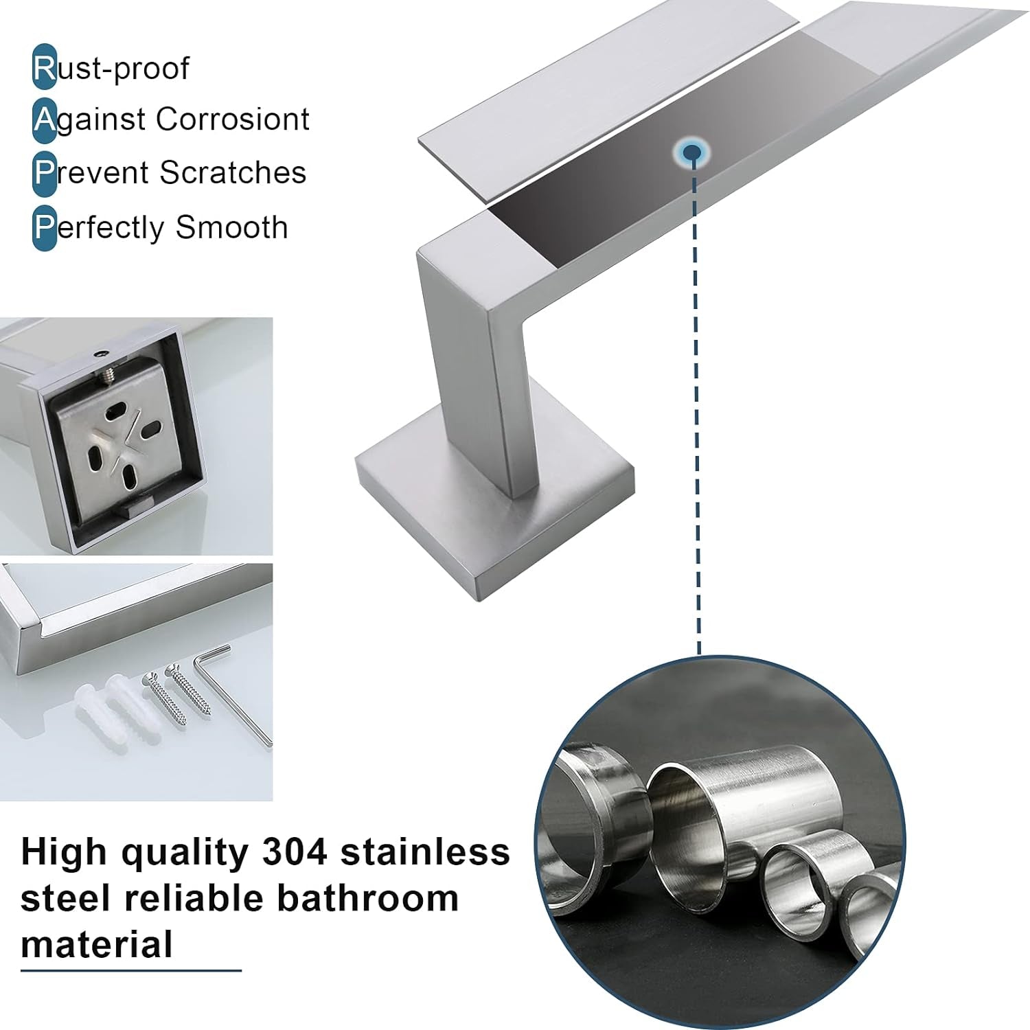 Brushed 4-Piece Bathroom Hardware Set Premium Stainless Steel Bath Towel Bar Sets Wall Mounted Square Bathroom Accessories Kit, 23.6 Inch Brushed Nickel
