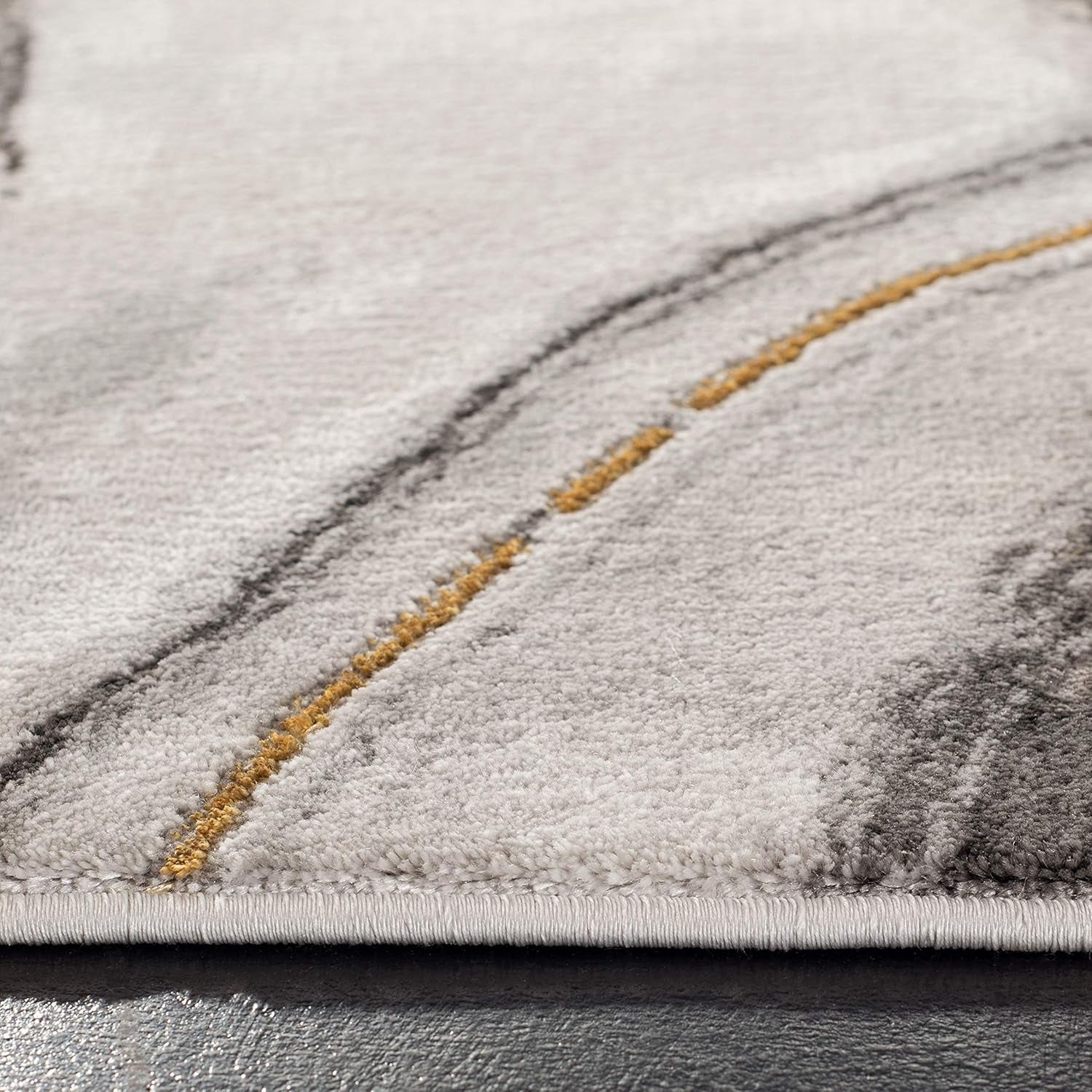 Craft Collection Area Rug - 4' Square, Grey & Gold, Modern Abstract Design, Non-Shedding & Easy Care, Ideal for High Traffic Areas in Living Room, Bedroom (CFT819F)