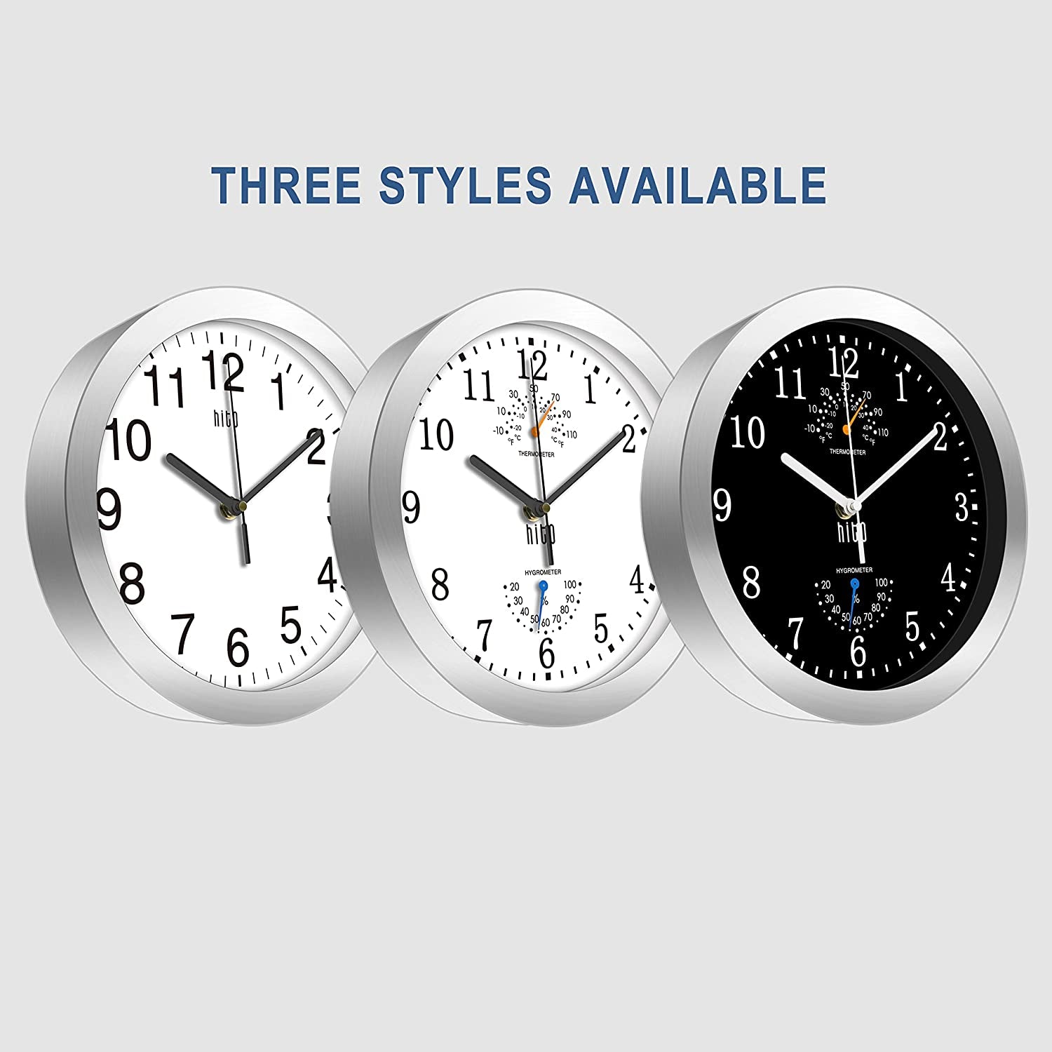 10 Inch Silent Wall Clock Battery Operated Non Ticking Glass Cover Silver Aluminum Frame, for Kitchen, Bedroom, Home Office, Living Room Decor (Black)