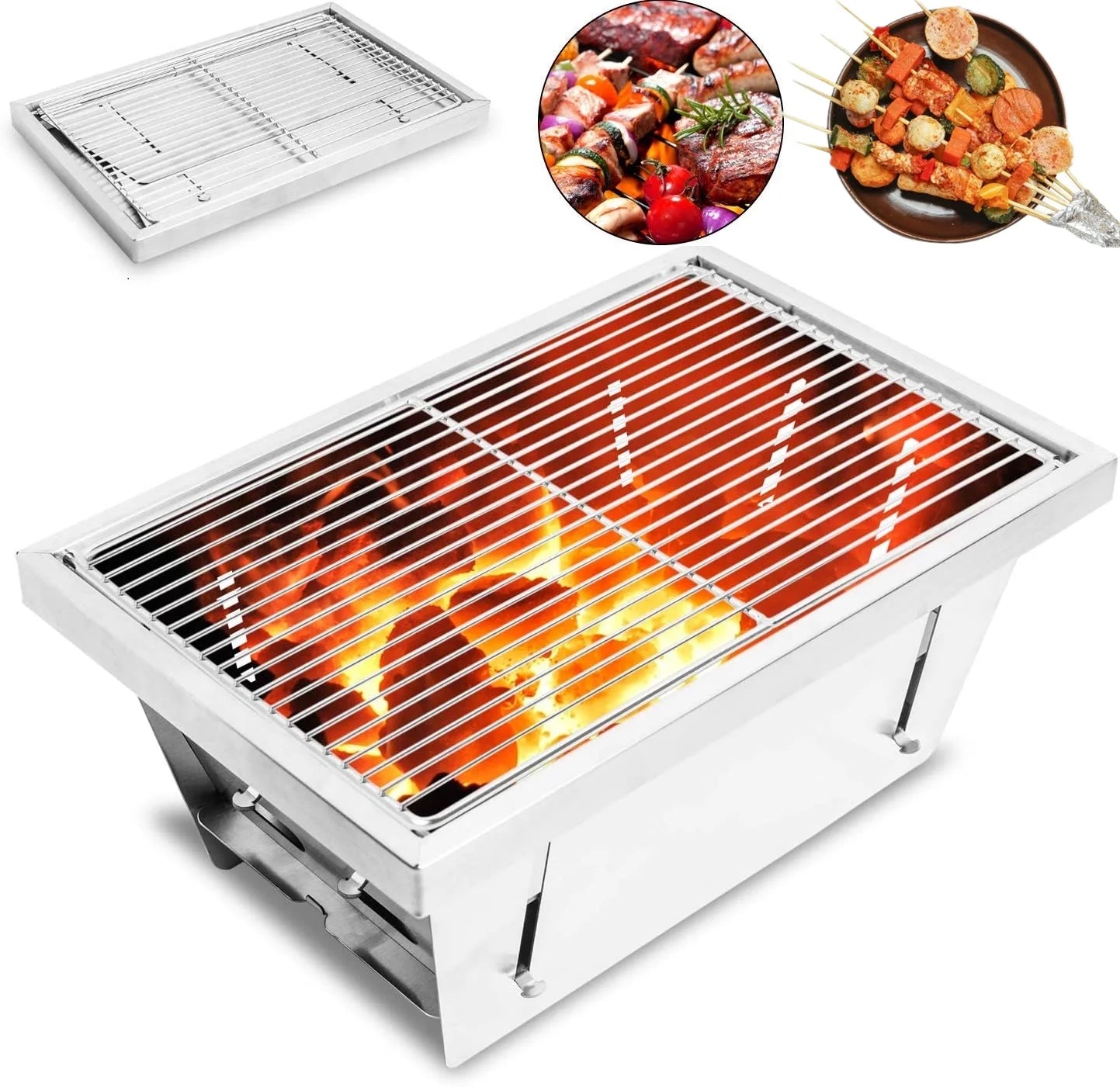 Foldable Portable Camping BBQ Grill, Stainless Steel Barbecue Smoke Stove, Detachable Stove Easy Setup Outdoor Household Grill, Suitable for Outdoor Picnic Family Gathering Travel (Medium)
