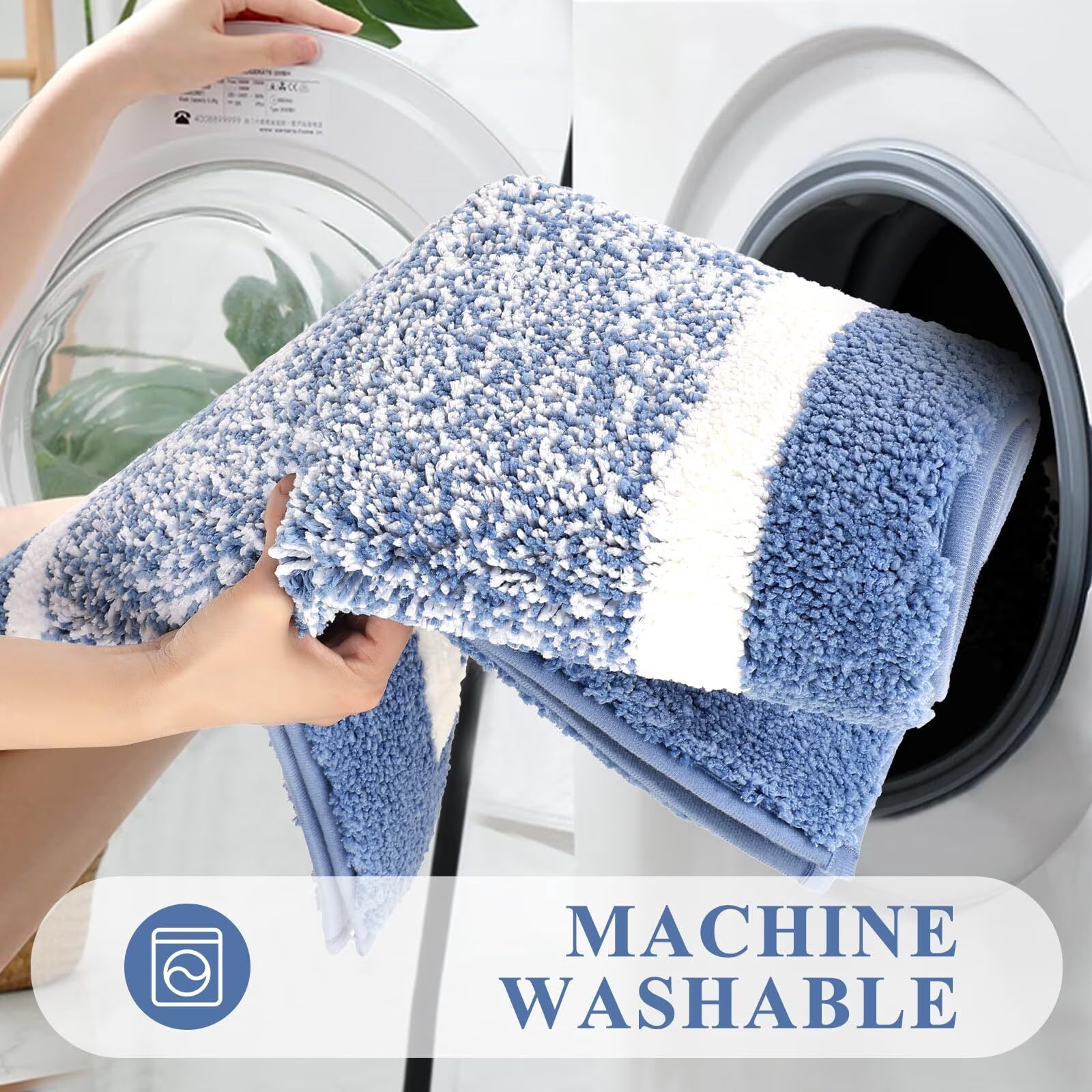 4Pcs Bathroom Rugs Set with U-Shaped Mat, Non Slip, Quick Drying, Ultra Soft and Water Absorbent Bath Rug Mat Carpet Machine Washable 18"X26"+20"X32"+U 20"X24"+19"X21" Blue