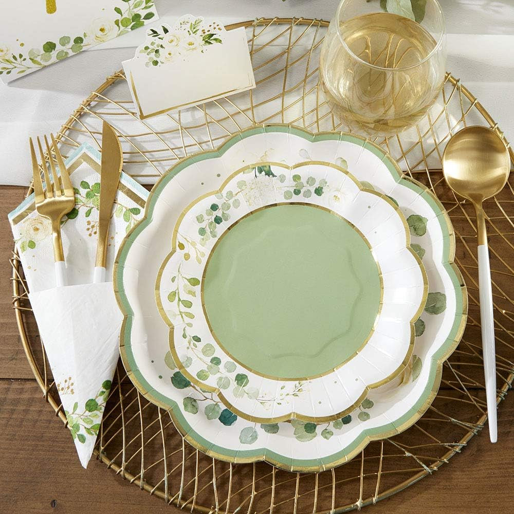 Sage Green Party Decorations, Eucalyptus Floral Print 7 In. Decorative Premium Paper Plates (350 GSM Weight -Set of 16) - Perfect for Greenery Baby Shower & Bridal Showers