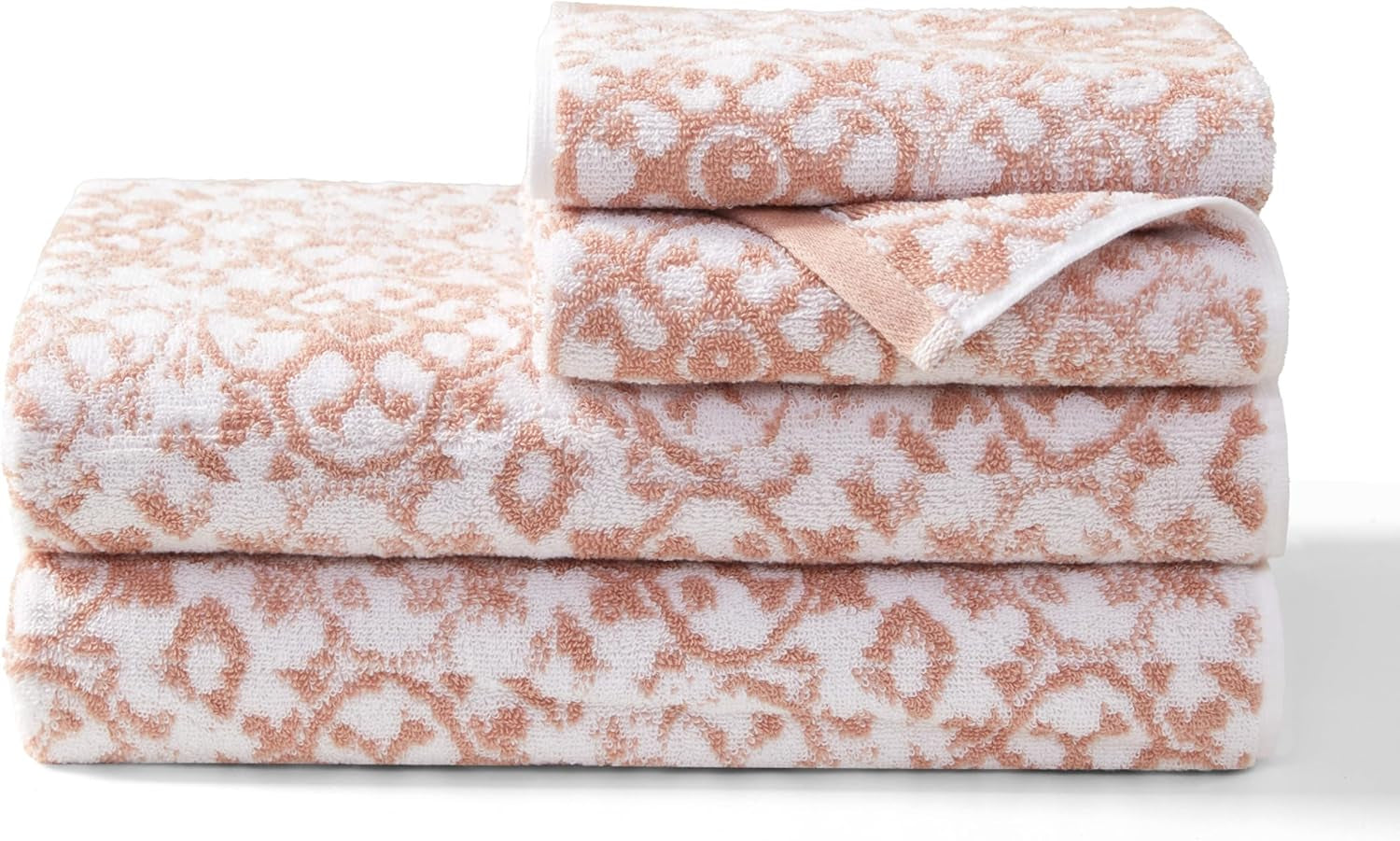 - Bath Towel 4 Piece Set, Aziza, Premium Bathroom Decor, Includes 2 Hand Towels and 2 Shower Towels, 100% Cotton & Machine Washable, Rose Smoke