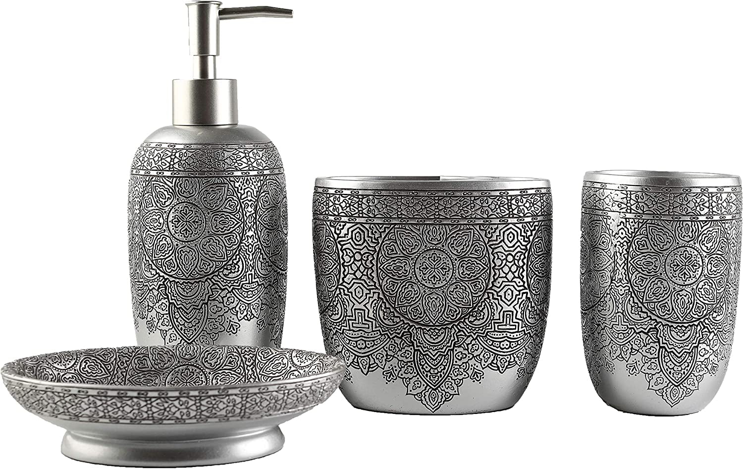 Bathroom Accessories Set,Toothbrush Holder,Farmhouse Bathroom Decor,4 Pcs Resin Gift Set Apartment Necessities, Contain Toothbrush Cup,Soap Dispenser,Soap Dish,Tumbler