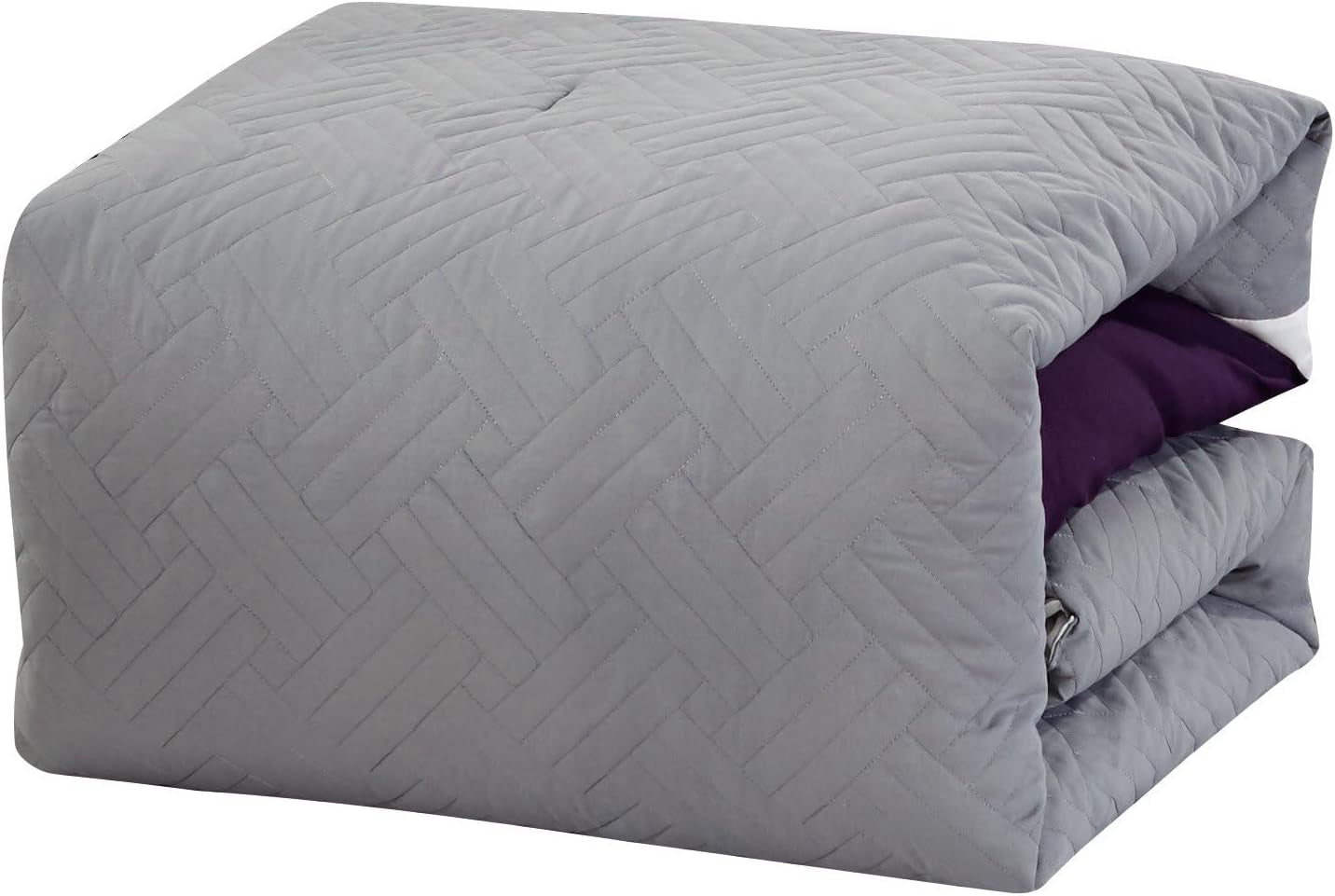 New 7 Piece Embroidered Over-Sized Comforter Set (Queen, Purple/Grey)