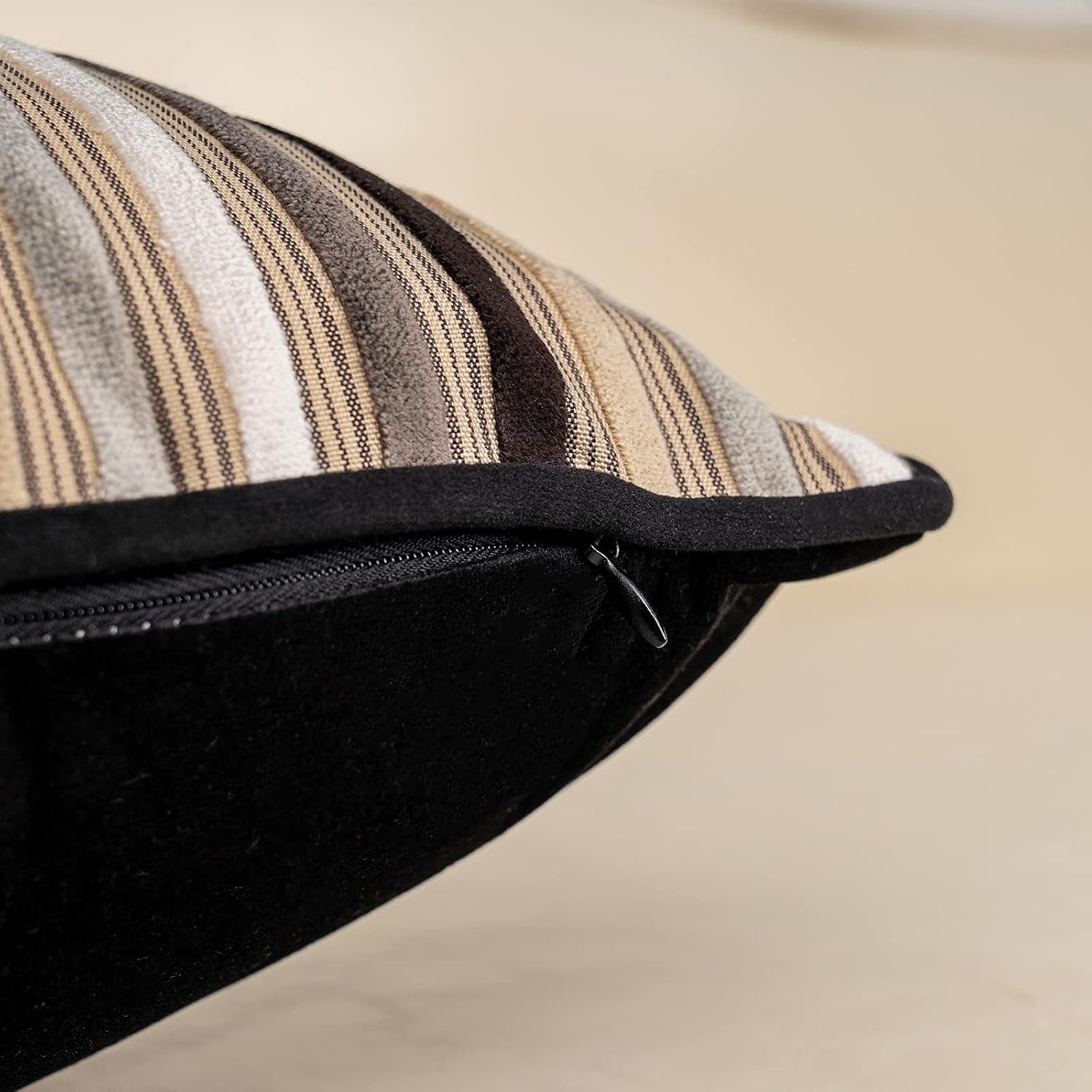 Black Striped Patchwork Throw Pillow Cover Gold Leather Cushion Cover Zippered Pillowcase for Sofa Couch Bedroom Living Room Home Decoration,18X18 Inch