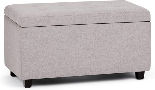 Cosmopolitan 34 Inch Wide Transitional Rectangle Storage Ottoman in Cloud Grey Linen Look Fabric, Assembled, for the Living Room, Entryway and Family Room