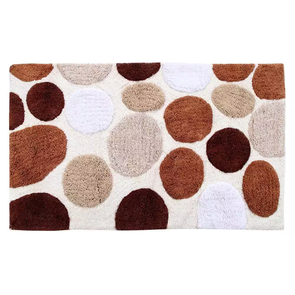 Bath Rug Cotton 34 In. X 21 In. Latex Spray Non-Skid Backing Multiple Brown Pebble Stone Pattern Machine Washable