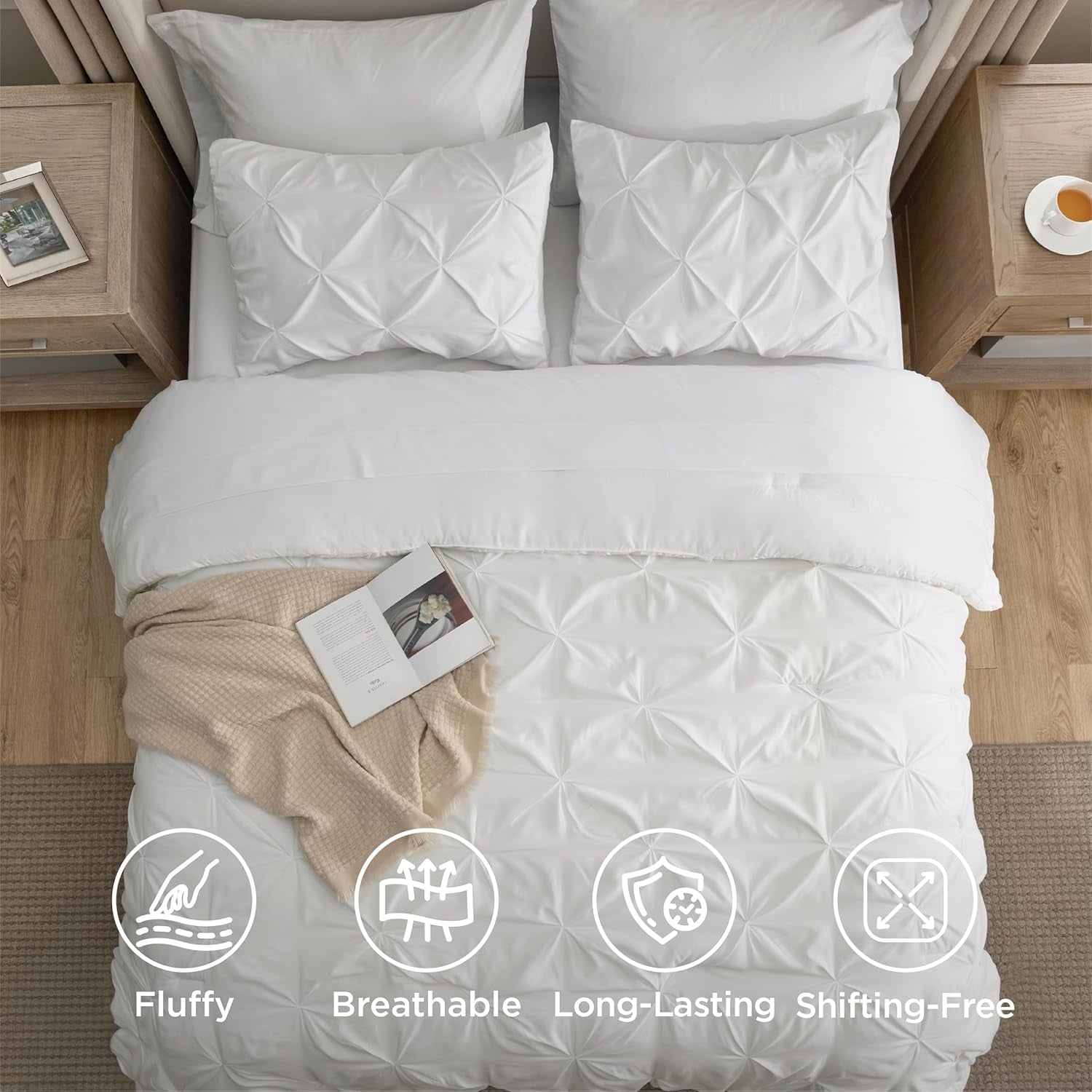 Twin Comforter Set White - Bed in a Bag Twin Size 5 Pieces, Gentlesoft™ Pintuck Bed Set Gift for Family, Pinch Pleat White Comforter with Sheets, Pillowcase & Sham