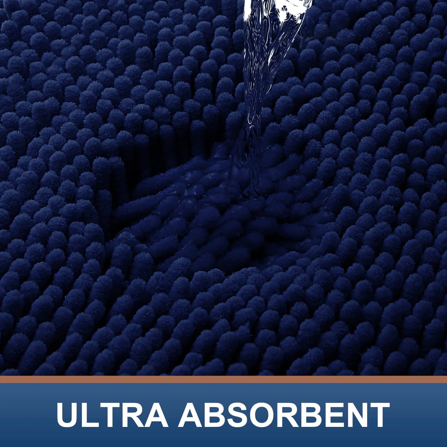 Luxury Chenille Bathroom Rugs, Extra Soft and Absorbent Bath Mat, Navy Blue, 20"X30"