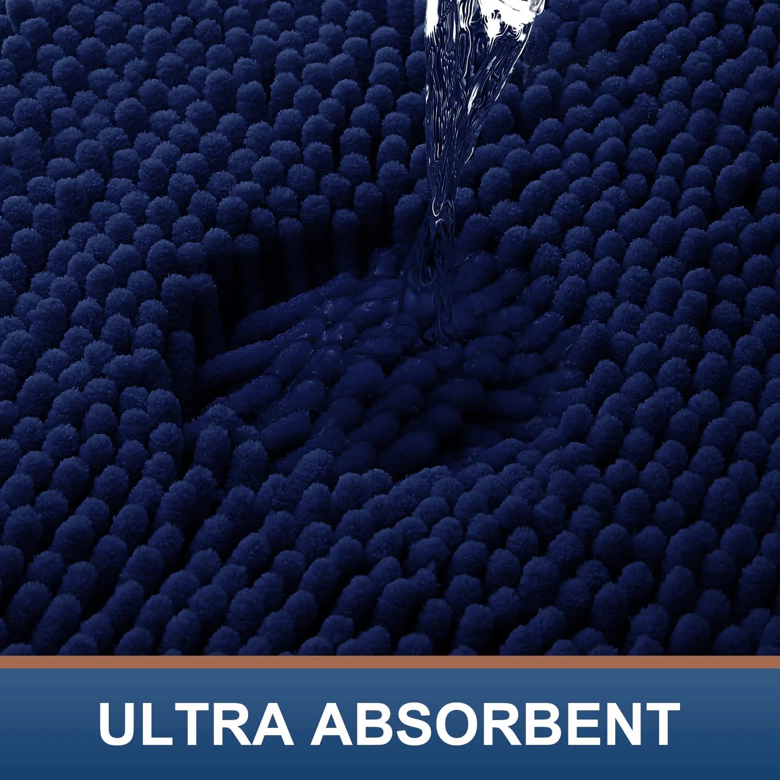 Luxury Chenille Bathroom Rugs, Extra Soft and Absorbent Bath Mat, Navy Blue, 20"X30"