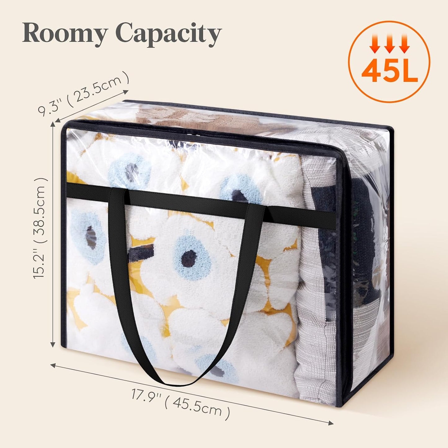 4 Pack Clear Clothes Storage Bags, 45L Plastic Blanket Storage Bag, Vinyl Foldable Moving Bags with Zipper, Closet Organizers and Storage Containers for Bedding, Duvet, Comforter