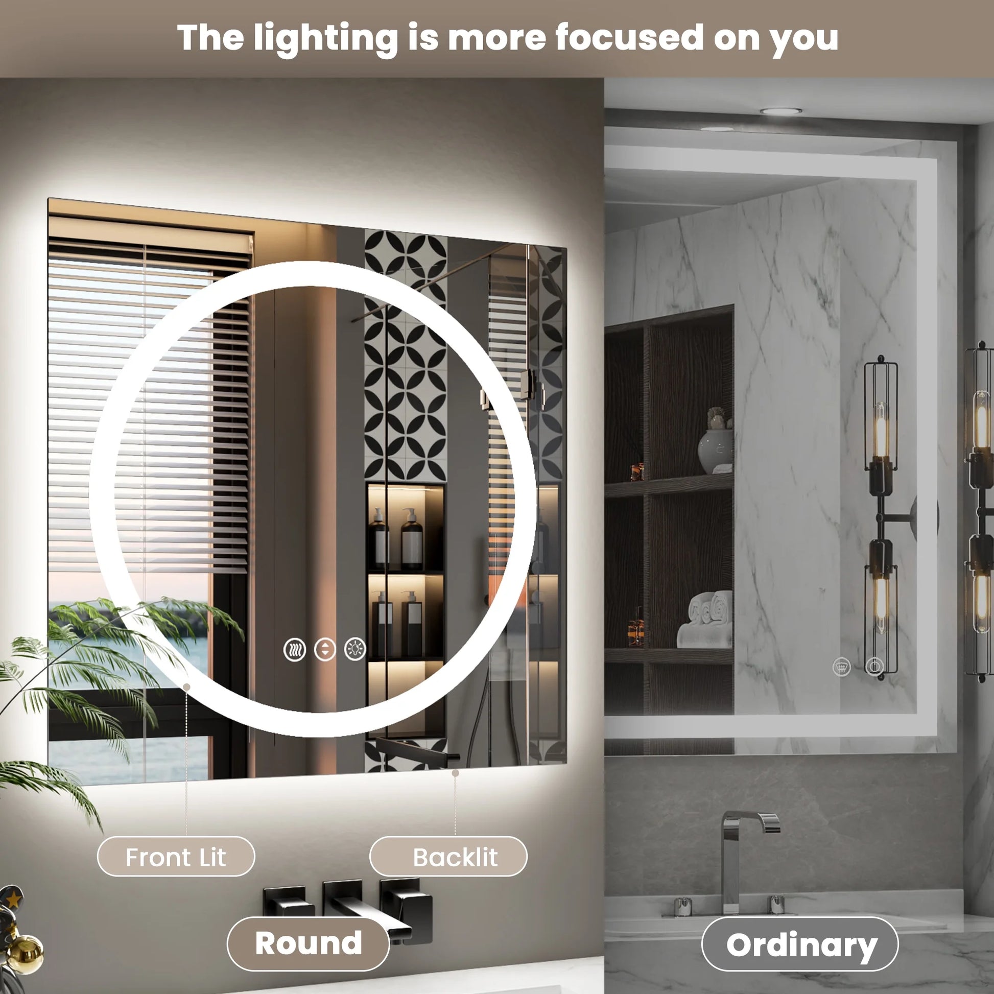 Double-Layer LED Bathroom Mirror 36X36 Inch,Wall Mirrors with Anti-Fog Vanity Mirror ,Shatter-Proof,Memory Makeup Mirror with LED Lights