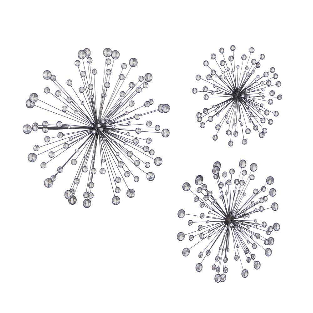 Caspian 24 In. X 4 In. Black Metal Starburst Wall Decor with Crystal Embellishments (3-Pack)