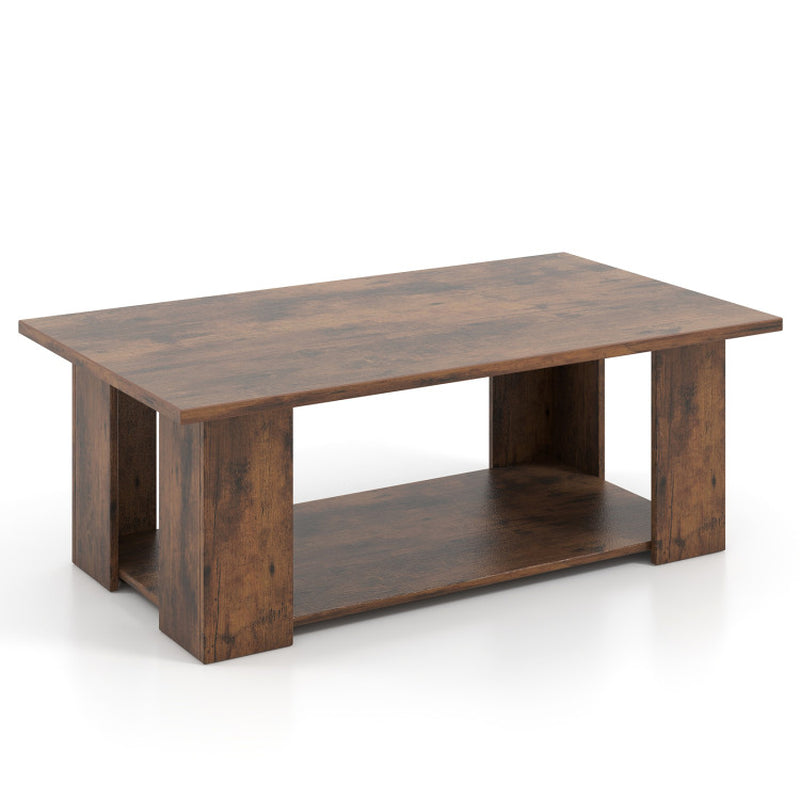 Large 41 Inch 2-Tier Wooden Modern Coffee Table with Storage Shelf