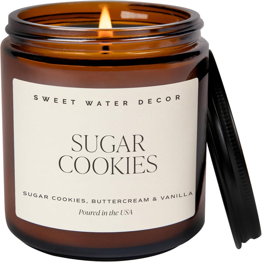 Sugar Cookies Candle, 9Oz Jar, Holiday & Christmas Scents | Buttercream Frosting & Vanilla Scented Soy Wax Candle, Non-Toxic, Amber Glass Jar, 40+ Hour Burn Time, Poured in the USA