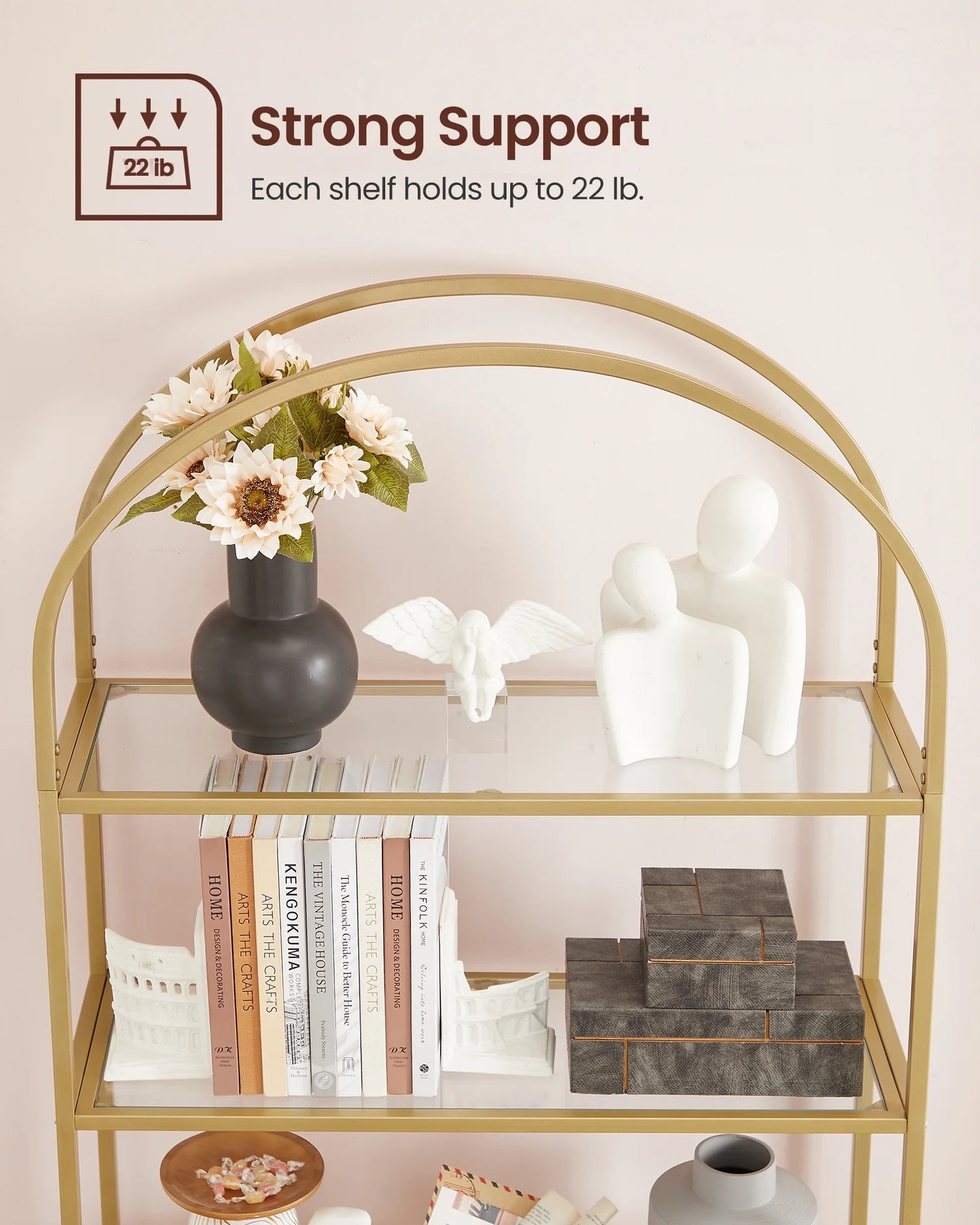 5-Tier Gold Bookshelf Display Storage Shelf Modern Bookcase with Metal Frame for Bedroom Living Room Golden
