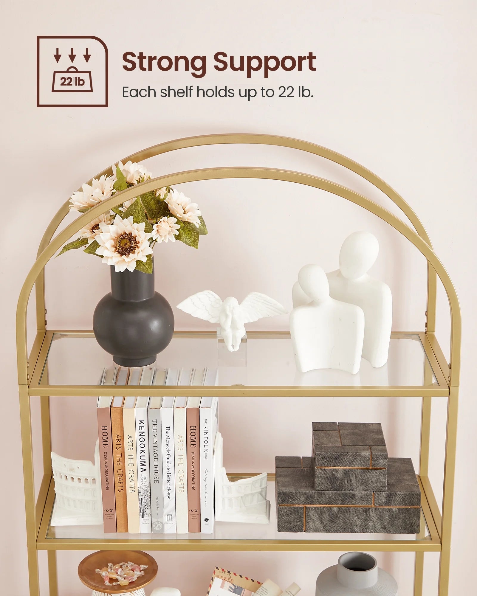 5-Tier Gold Bookshelf Display Storage Shelf Modern Bookcase with Metal Frame for Bedroom Living Room Golden