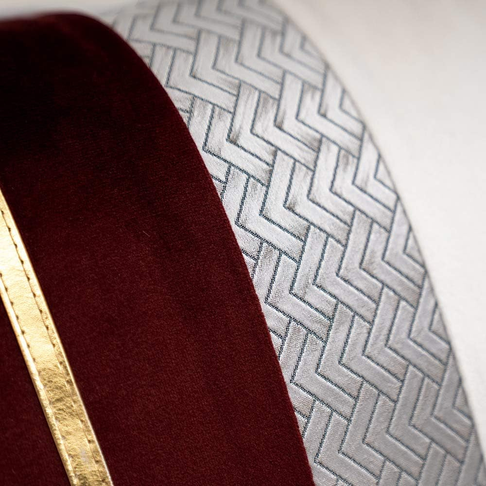 Wine Red Patchwork Velvet Lumbar Pillow Cover with Gold Striped Leather Cushion Case Modern Luxury Pillowcase for Sofa Couch Bedroom Living Room Home Decor,12"X20"