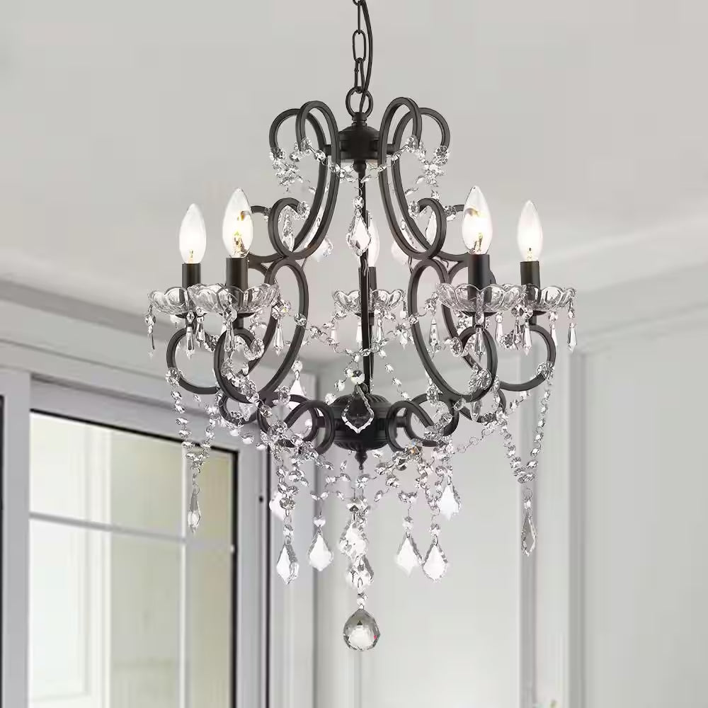 Atlanta 5-Light 22 In. Black Crystal Traditional Candle Dimmable Chandeliers Living Dining Foyer Lighting