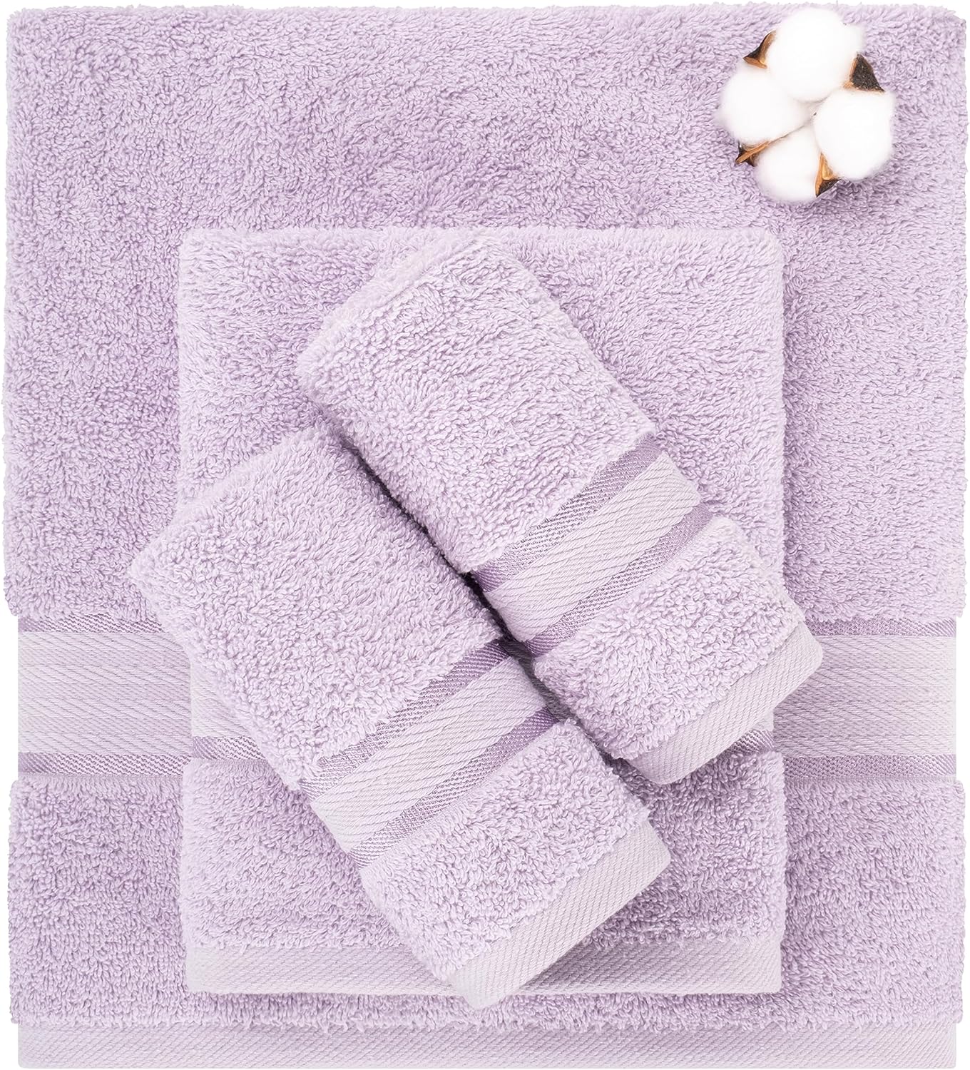 6 Piece 100% Turkish Cotton Towel Set, 2 Bath Towels 2 Hand Towels 2 Washcloths, Soft Absorbent Towels for Bathroom and Kitchen, Lilac Set