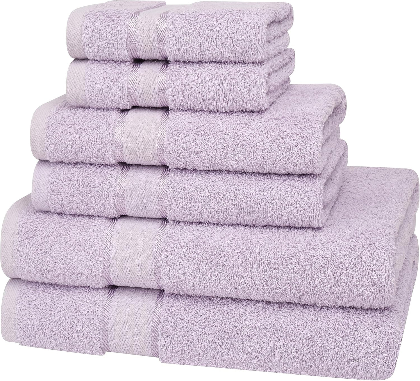 6 Piece 100% Turkish Cotton Towel Set, 2 Bath Towels 2 Hand Towels 2 Washcloths, Soft Absorbent Towels for Bathroom and Kitchen, Lilac Set