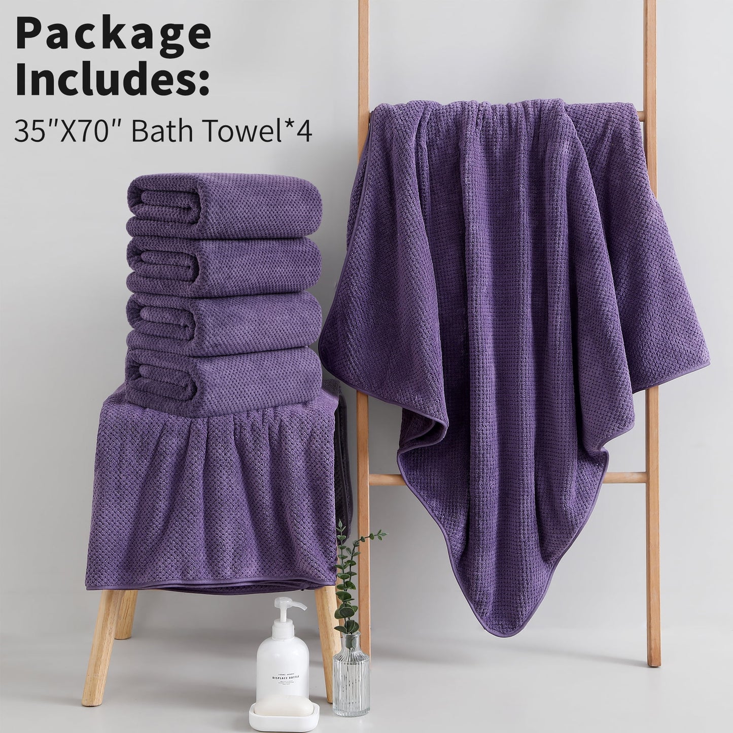 4 Pack Towel Set Oversized Bath Sheet Towels 600 GSM Ultra Soft Dark Purple Bath Towels