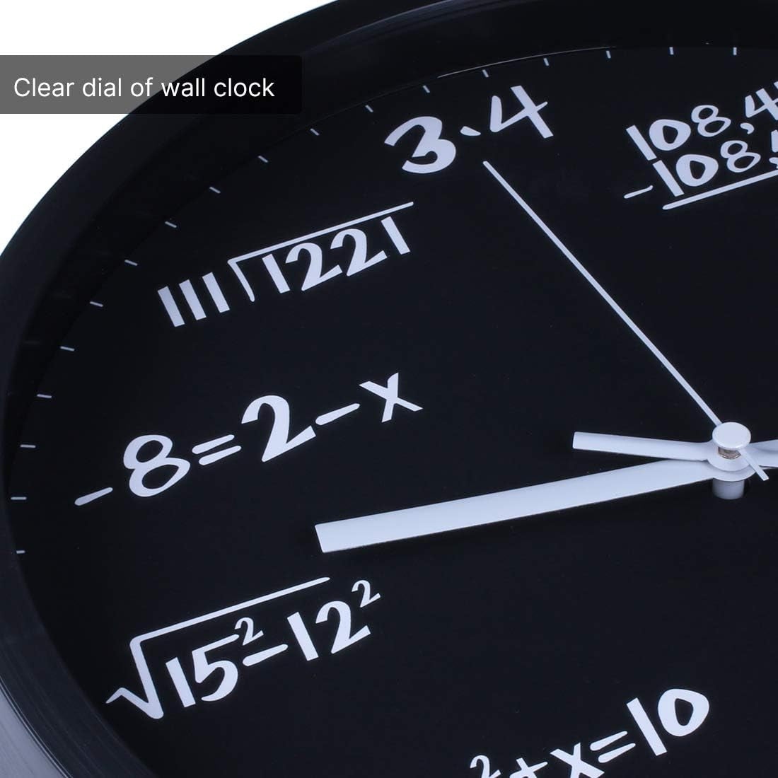 Glass Wall Clock 12 Inch Math Teaching Style Clock Black Battery Operated Quartz Silent Non Ticking Wall Clocks for Classroom Bedroom Study Room