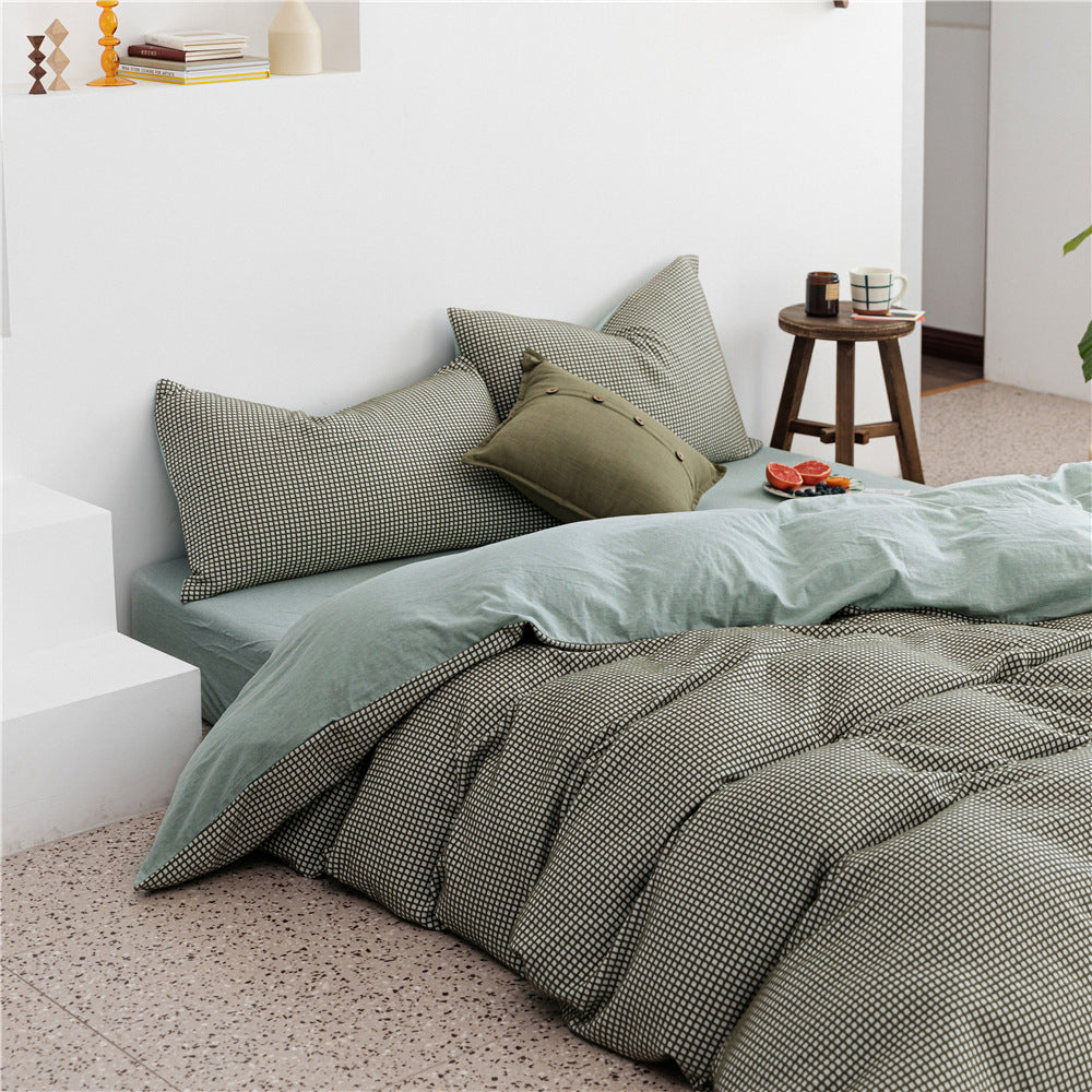 Tianzhu Cotton Nude Sleeping Four-Piece Set 100 Cotton Simple Knitted Quilt Cover Bedding