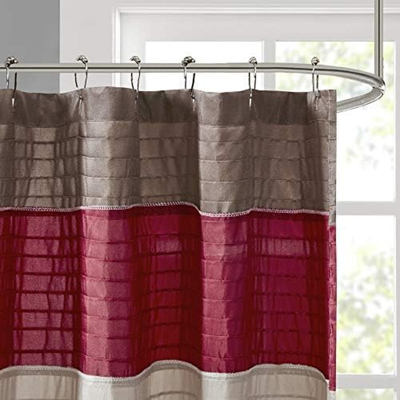 Amherst Bathroom Shower Curtain Faux Silk Pieced Striped Modern Microfiber Bath Curtains, 72X72 Inches, Red