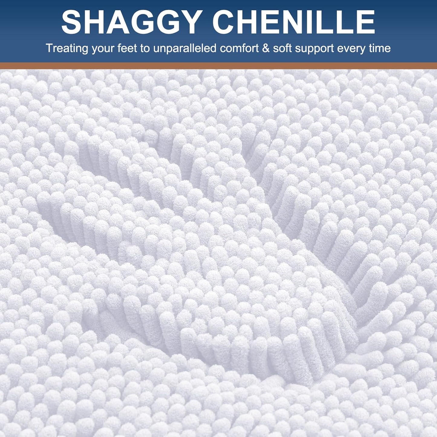 Luxury Chenille Bathroom Rugs 47X17, Extra Soft and Absorbent Shaggy Bath Mat, Machine Washable, Non-Slip Plush Carpet Runner for Tub, Shower, and Floor, Home Decor Accessories, White