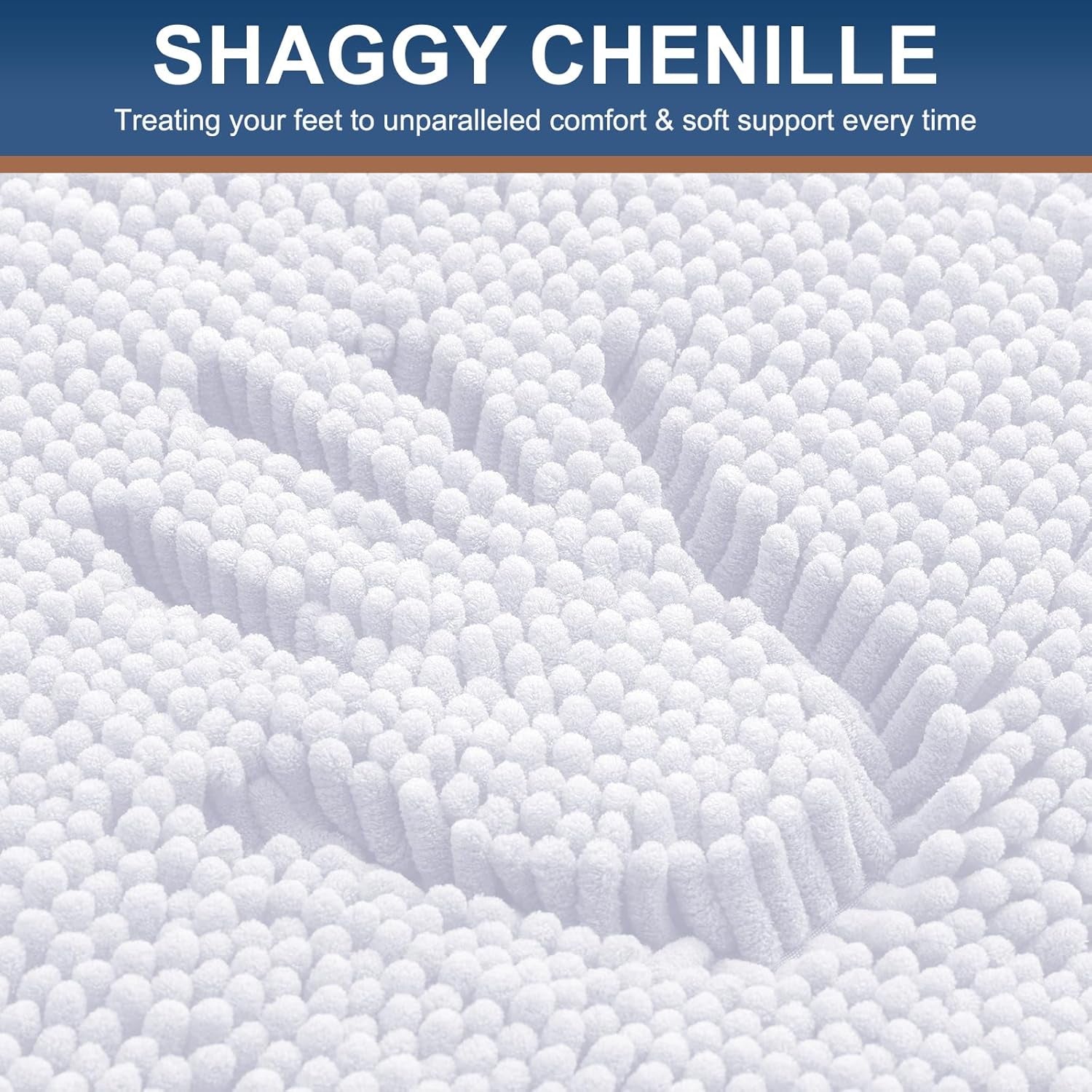 Luxury Chenille Bathroom Rugs 47X17, Extra Soft and Absorbent Shaggy Bath Mat, Machine Washable, Non-Slip Plush Carpet Runner for Tub, Shower, and Floor, Home Decor Accessories, White