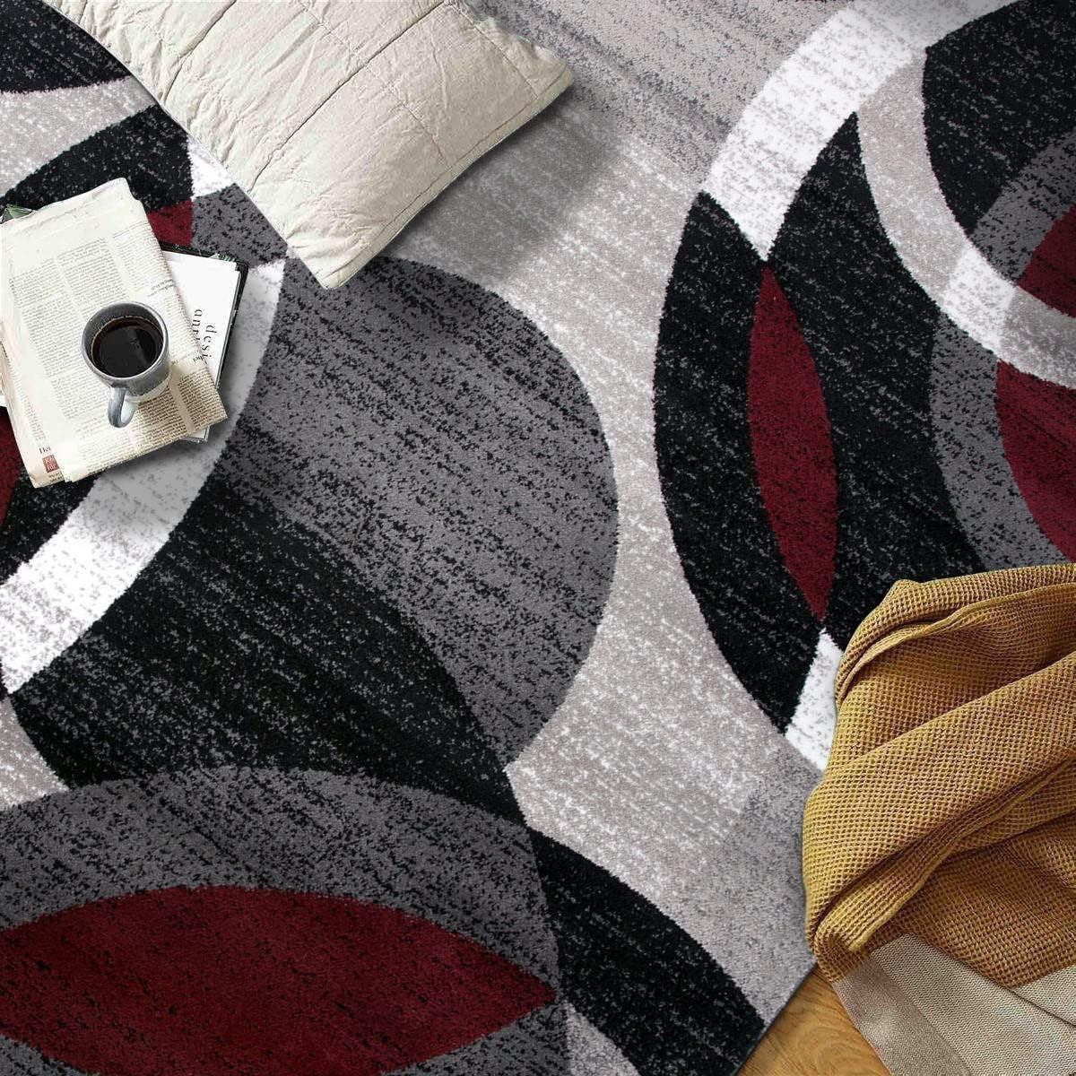 Contemporary Abstract Circles Perfect for High Traffic Areas of Your Living Room,Bedroom,Home Office,Kitchen Area Rug 5'3" X 7'3" Red