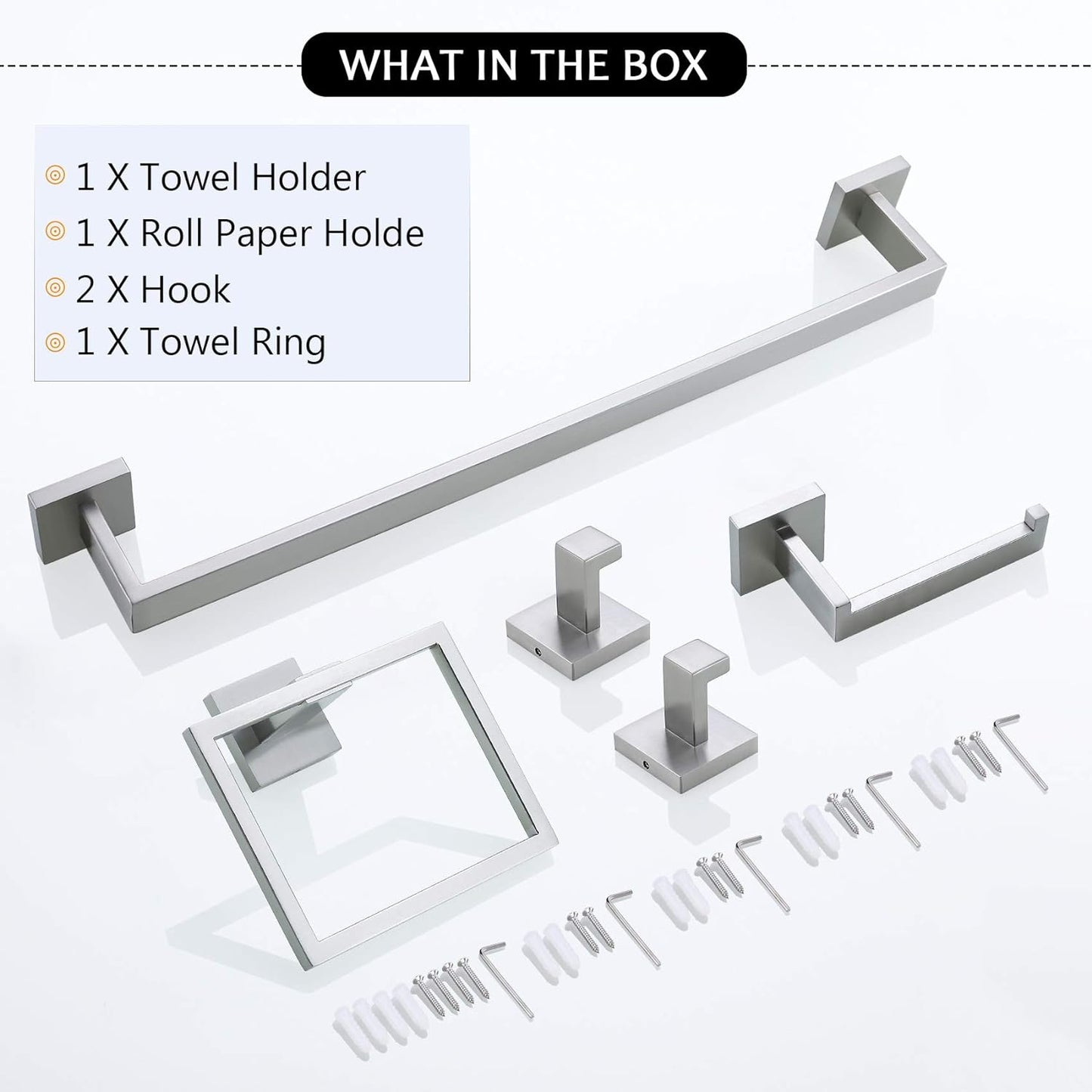 Towel Bar Set 5 Pieces Brushed Nickel Bathroom Hardware Set|Stainless Steel Wall Mounted 23.6-Inch Towel Rack