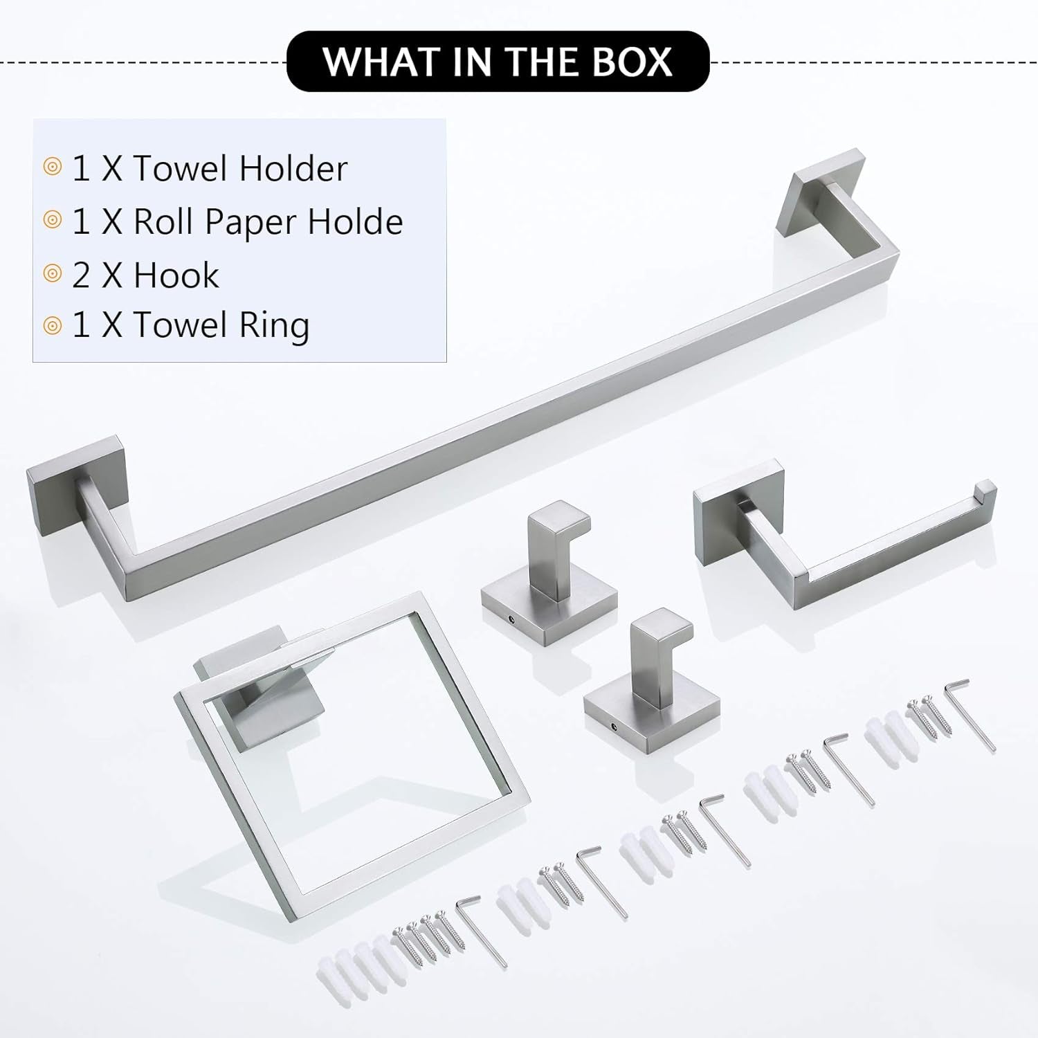 Towel Bar Set 5 Pieces Brushed Nickel Bathroom Hardware Set|Stainless Steel Wall Mounted 23.6-Inch Towel Rack